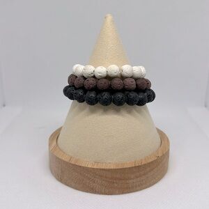 Lava Bead Bracelets Set.  White, Brown, Black